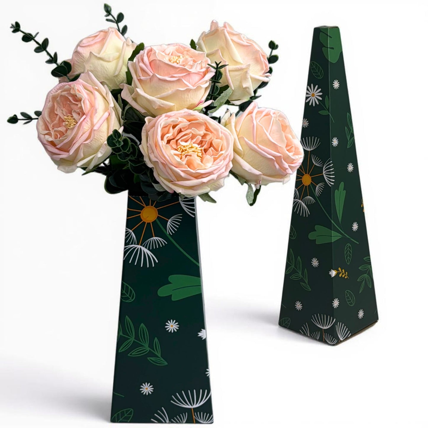 Real Touch Artificial Austin Roses, 6 Faux Rose Stems + 6 Eucalyptus Leaves