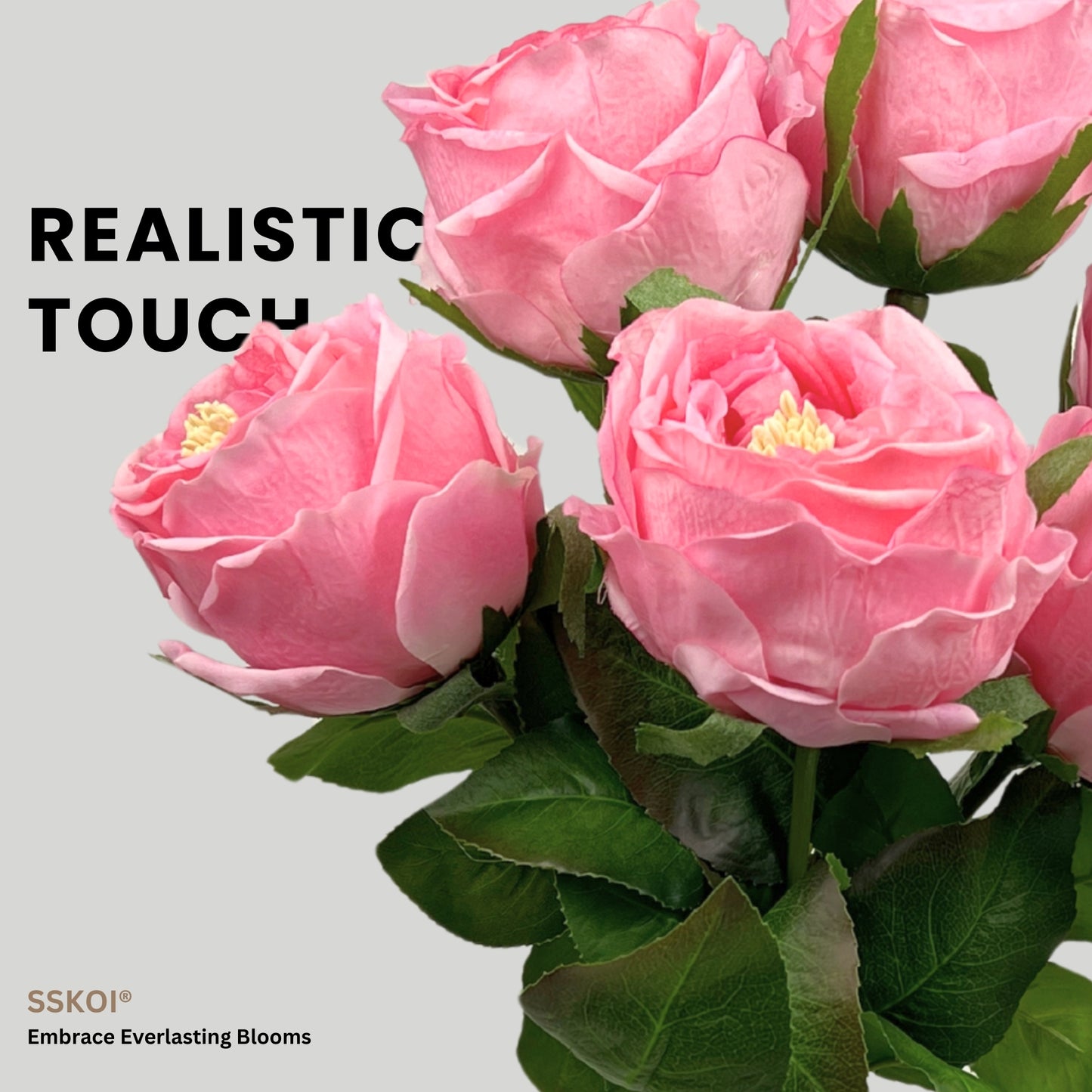 6pcs Artificial Fake Flowers Real-Touch Austin Rose Long Stem
