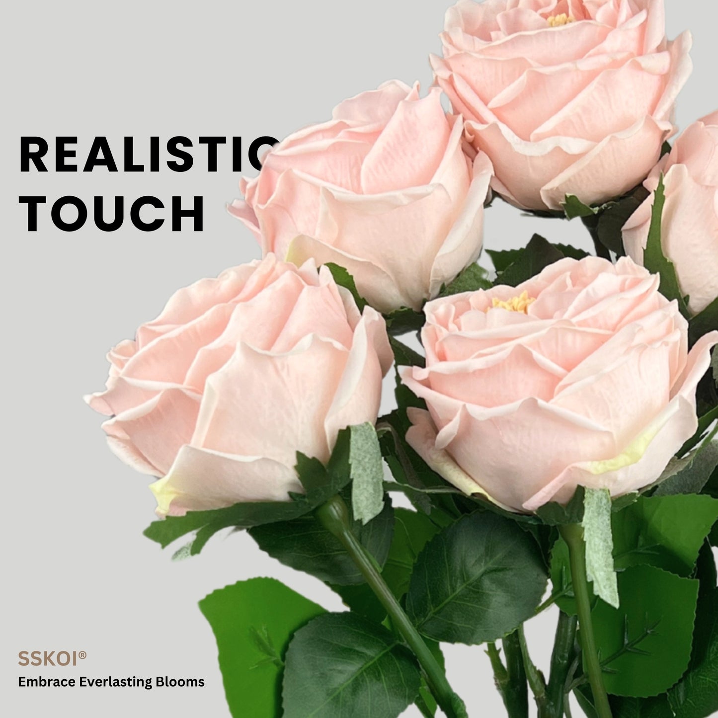 6pcs Artificial Fake Flowers Real-Touch Austin Rose Long Stem