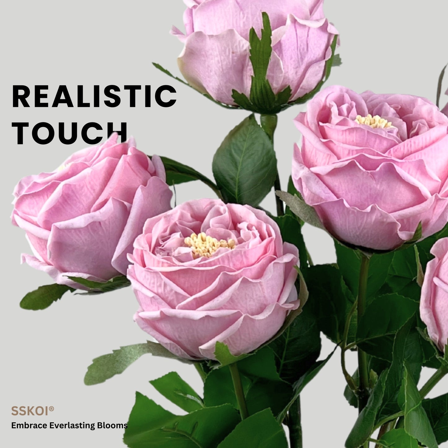 6pcs Artificial Fake Flowers Real-Touch Austin Rose Long Stem