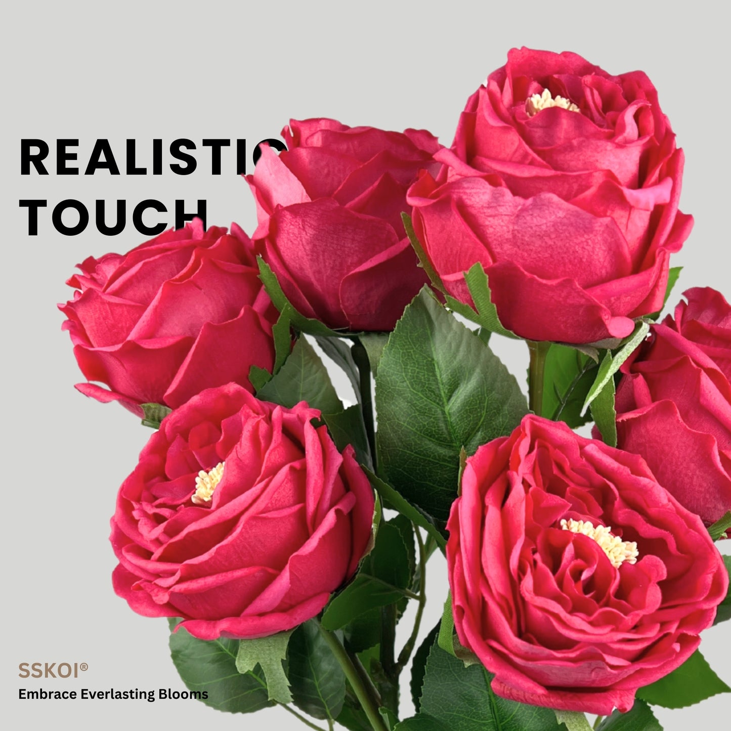 6pcs Artificial Fake Flowers Real-Touch Austin Rose Long Stem