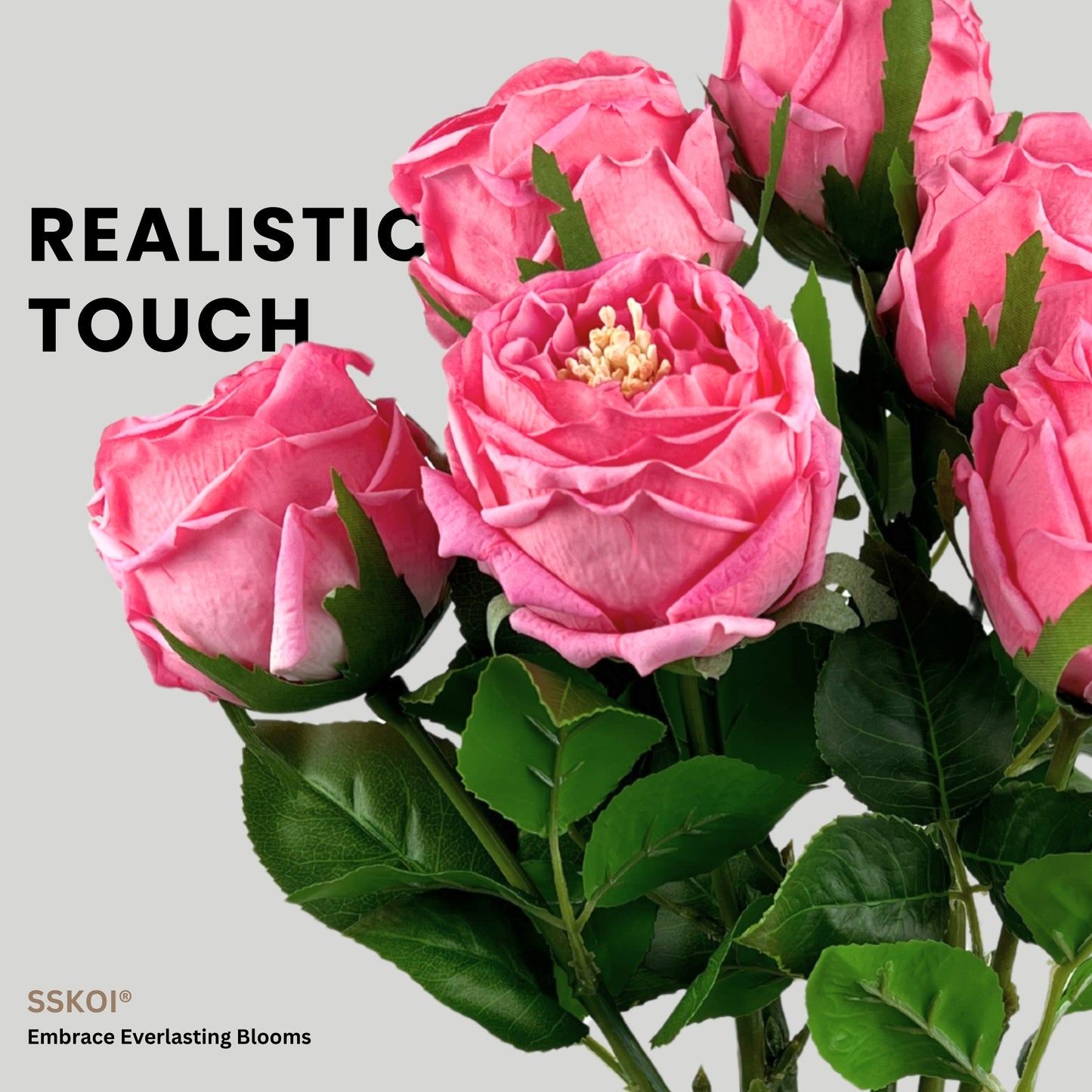 6pcs Artificial Fake Flowers Real-Touch Austin Rose Long Stem