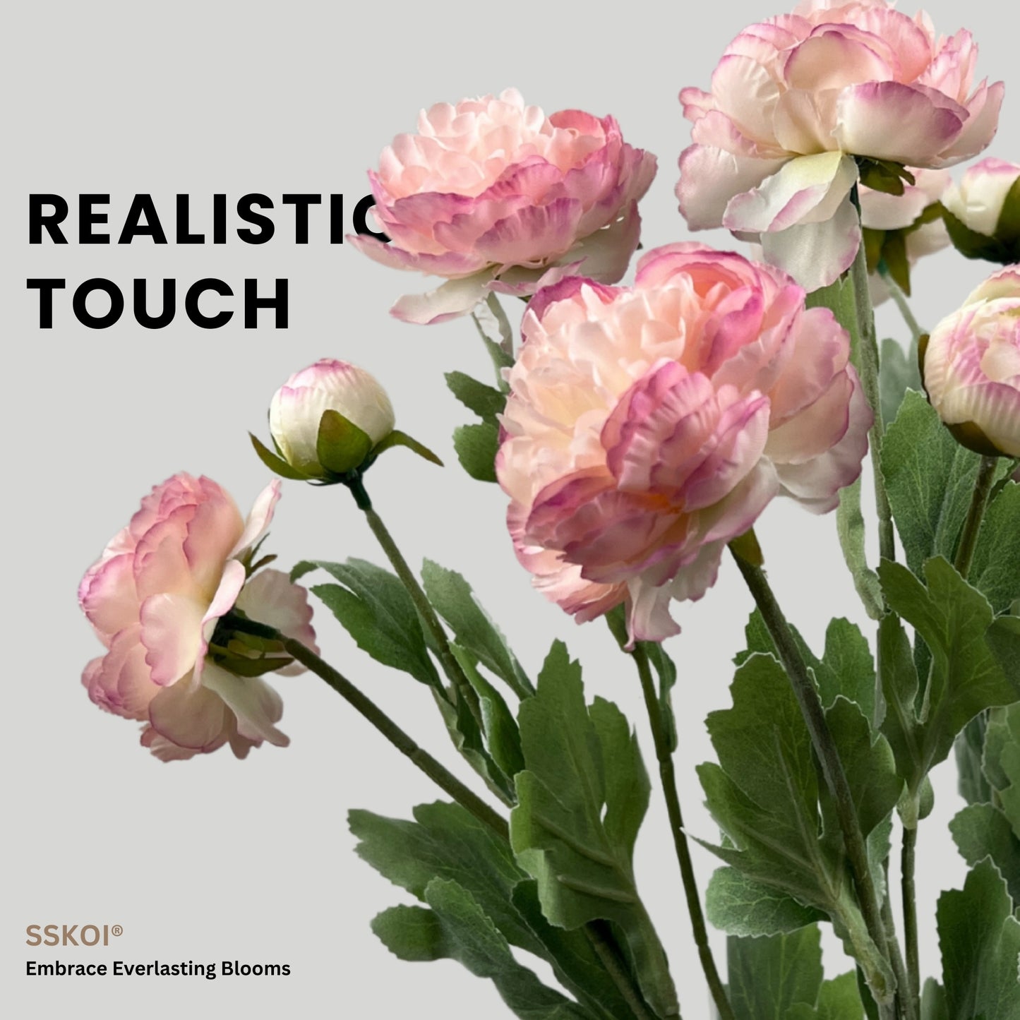4pcs Artificial Fake Flowers Silk Peony Long Stem with Two Heads One Bud