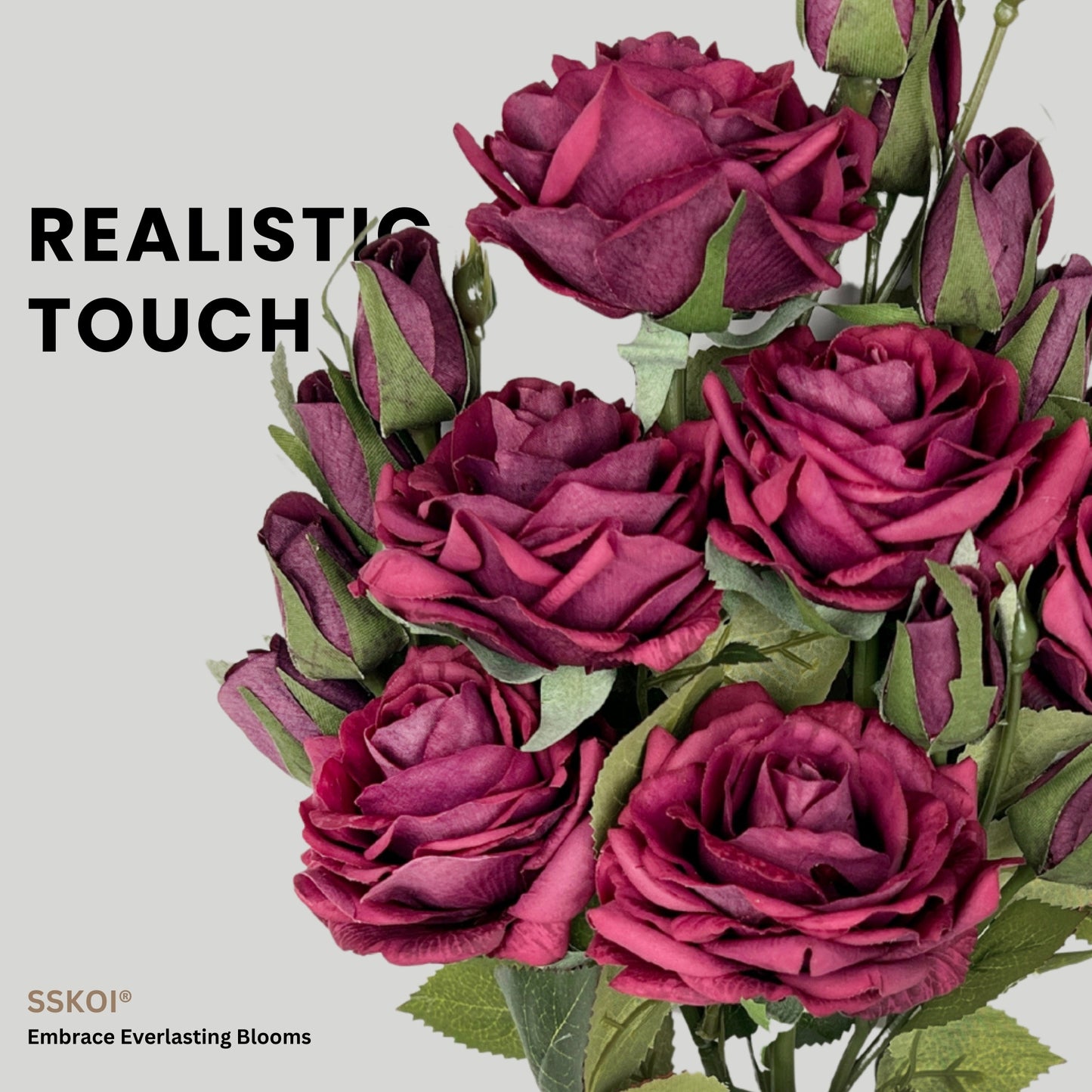 6pcs Artificial Fake Flowers Real-Touch Rose Long Stem with One Head Two Buds