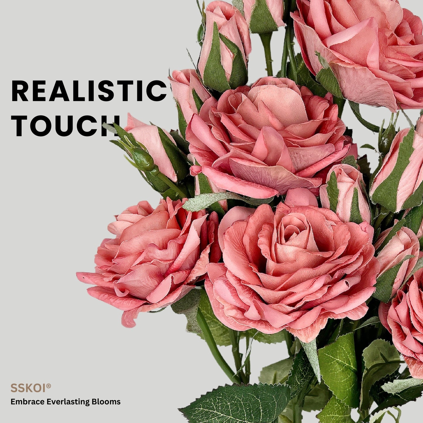 6pcs Artificial Fake Flowers Real-Touch Rose Long Stem with One Head Two Buds