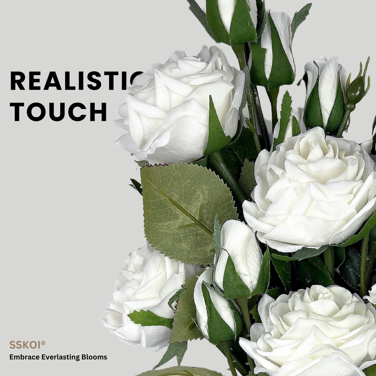 6pcs Artificial Fake Flowers Real-Touch Rose Long Stem with One Head Two Buds
