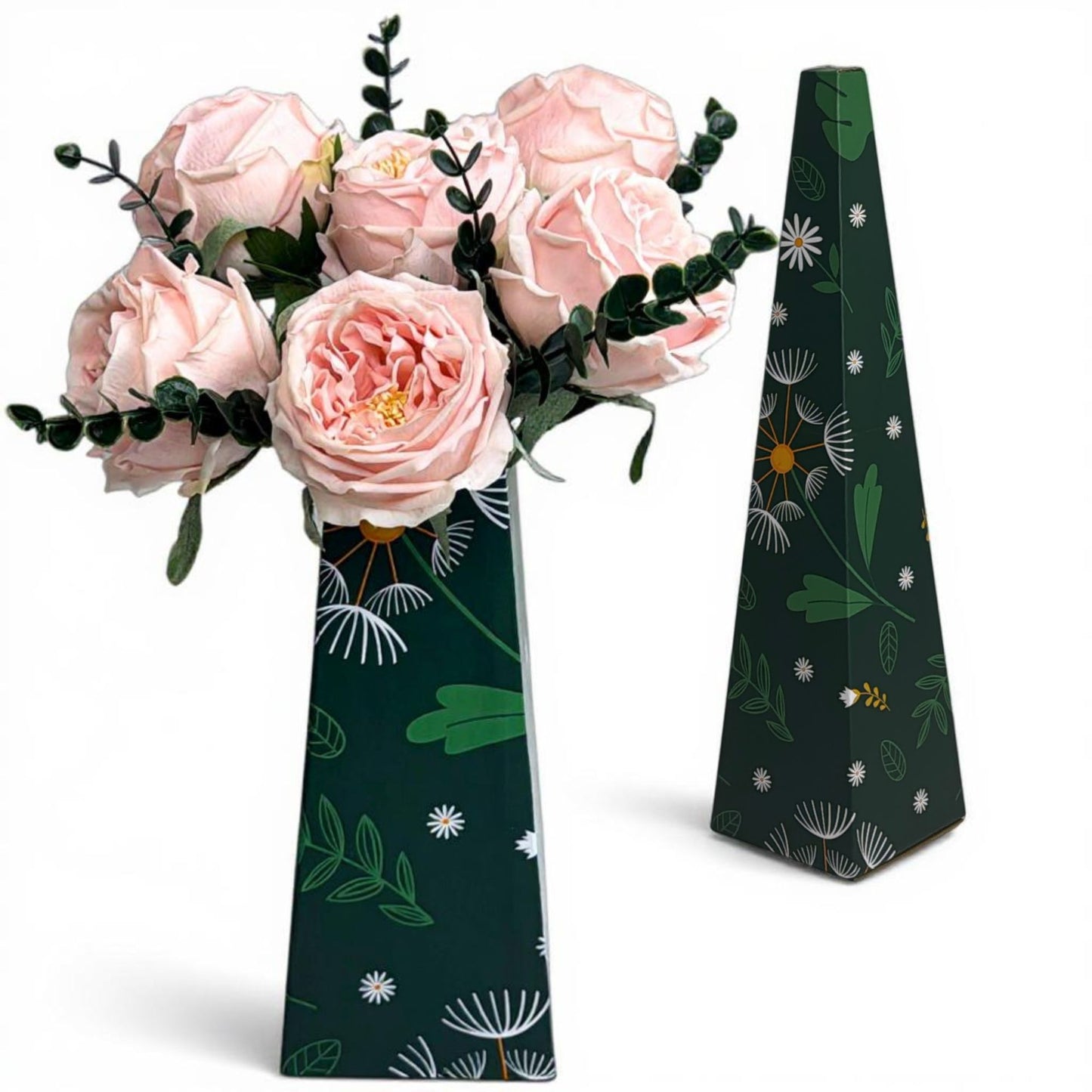 Real Touch Artificial Austin Roses, 6 Faux Rose Stems + 6 Eucalyptus Leaves