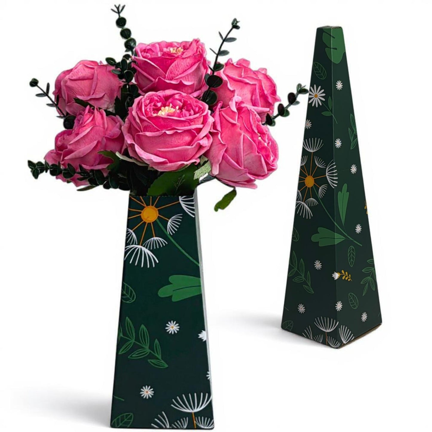 Real Touch Artificial Austin Roses, 6 Faux Rose Stems + 6 Eucalyptus Leaves