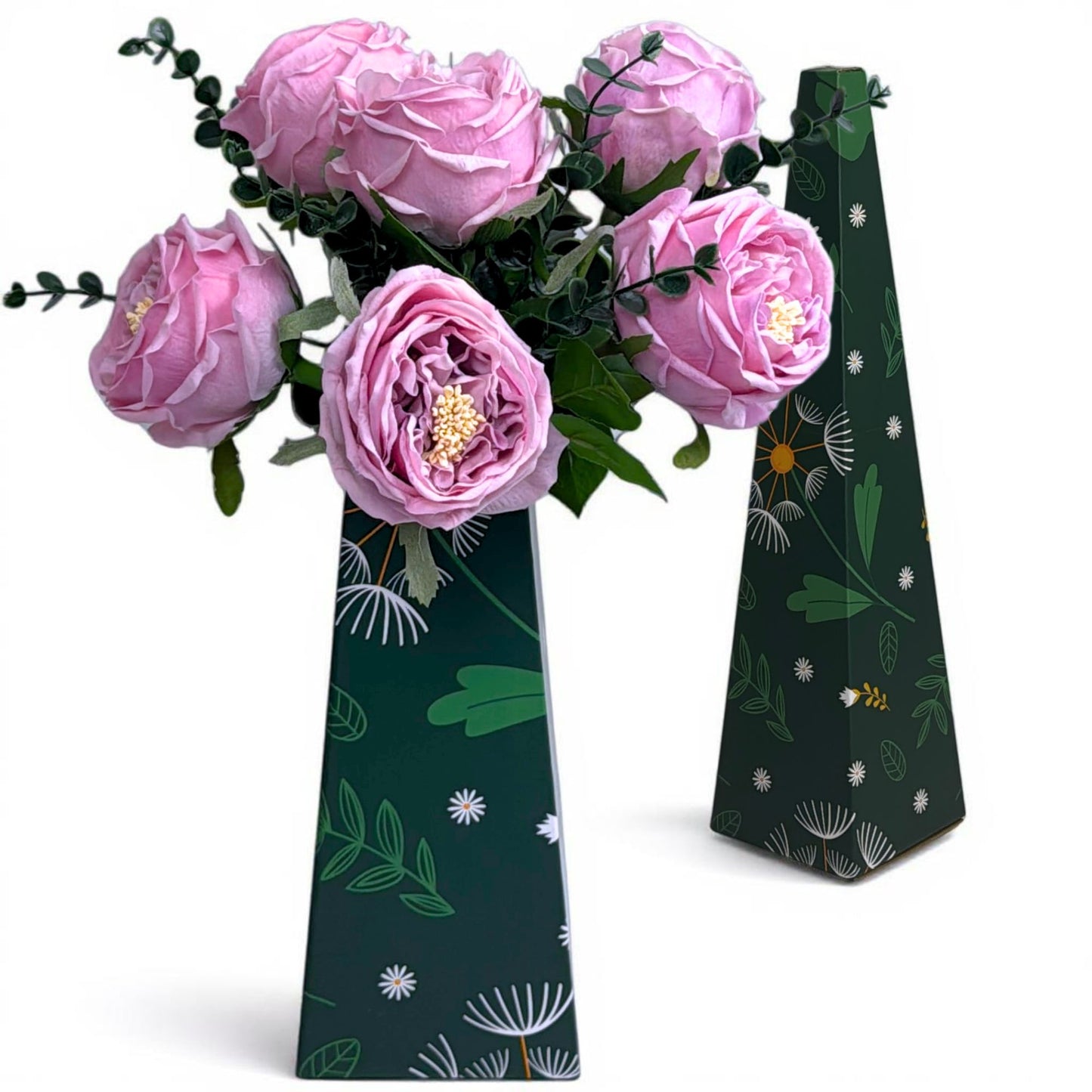 Real Touch Artificial Austin Roses, 6 Faux Rose Stems + 6 Eucalyptus Leaves
