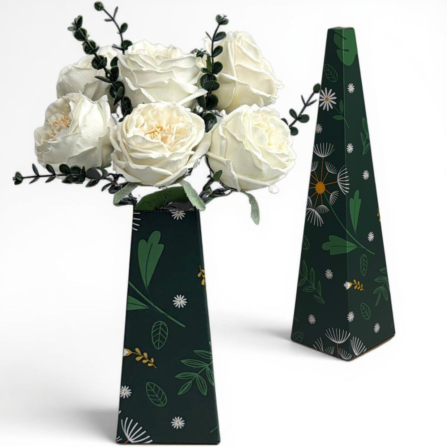 Real Touch Artificial Austin Roses, 6 Faux Rose Stems + 6 Eucalyptus Leaves