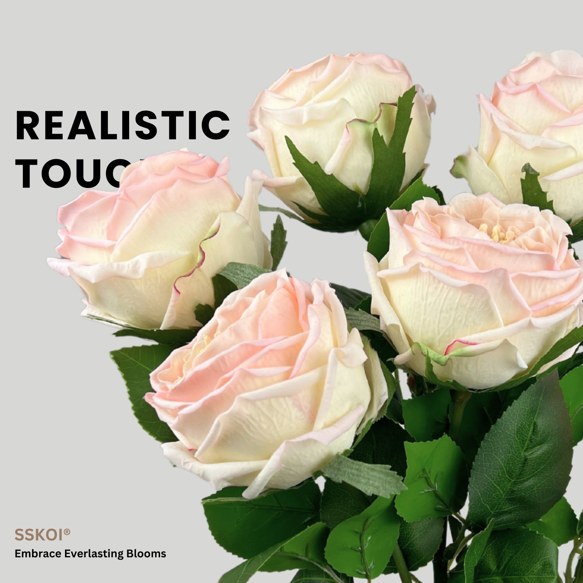 SSKOI 6pcs Artificial Austin Roses – Real-Touch Long Stem Fake Flowers For Home, Wedding, Table Centerpiece
