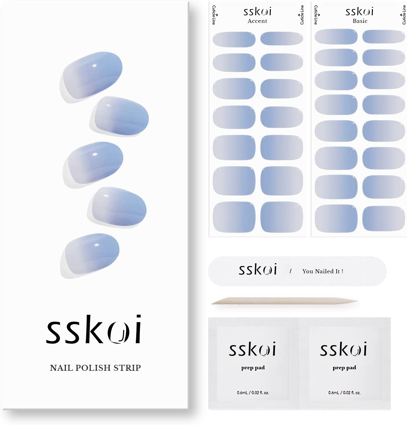 Nail Polish Strips | Includes Cuticle Stick, Nail File, Nail Wipes (Aqua Blue)