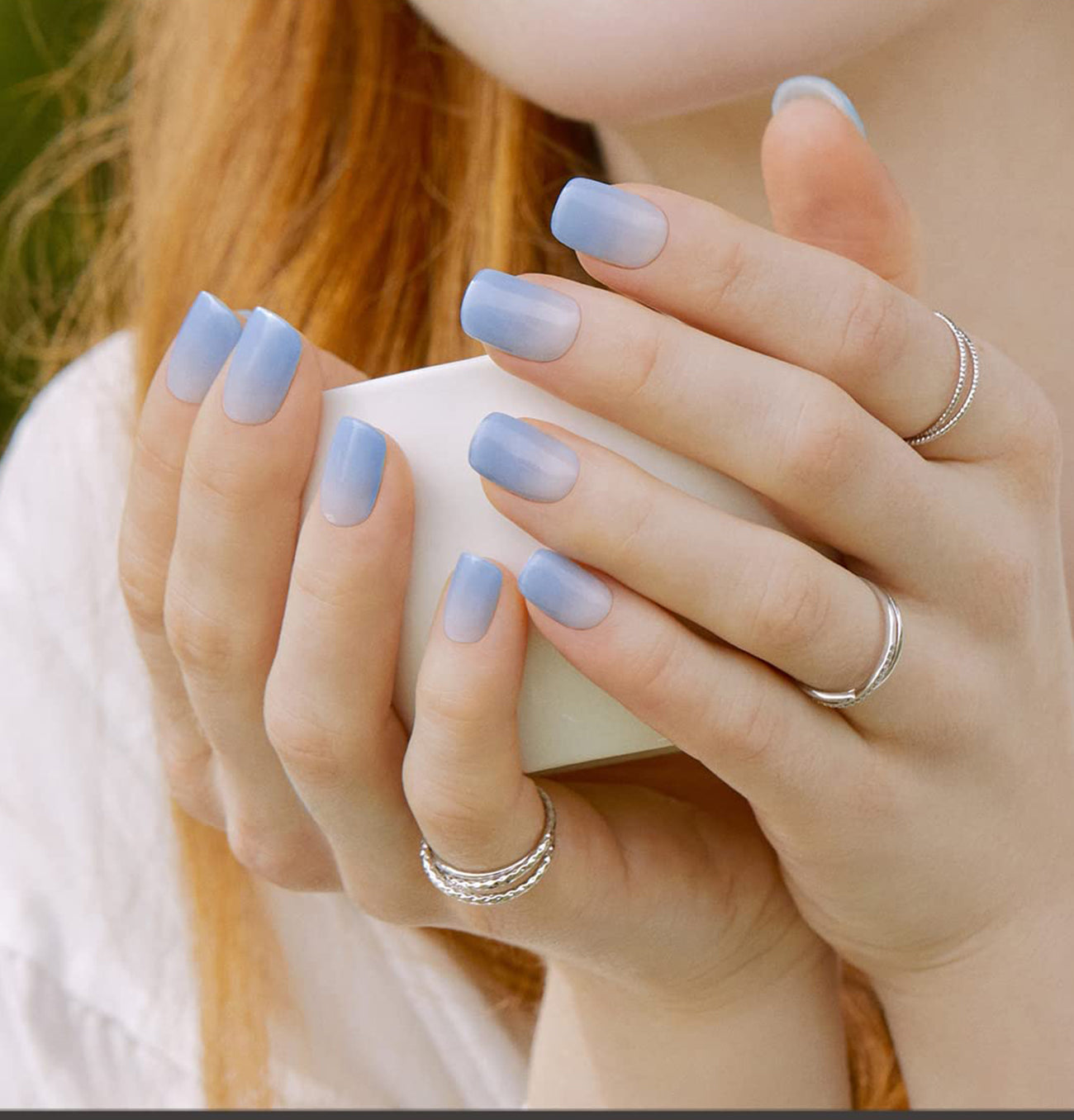 Light blue matte almond nails : r/Nails
