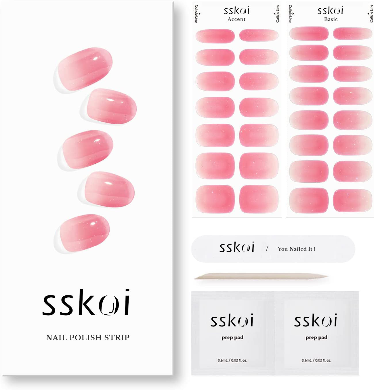 Nail Polish Strips | Includes Cuticle Stick, Nail File, Nail Wipes (Sakura)