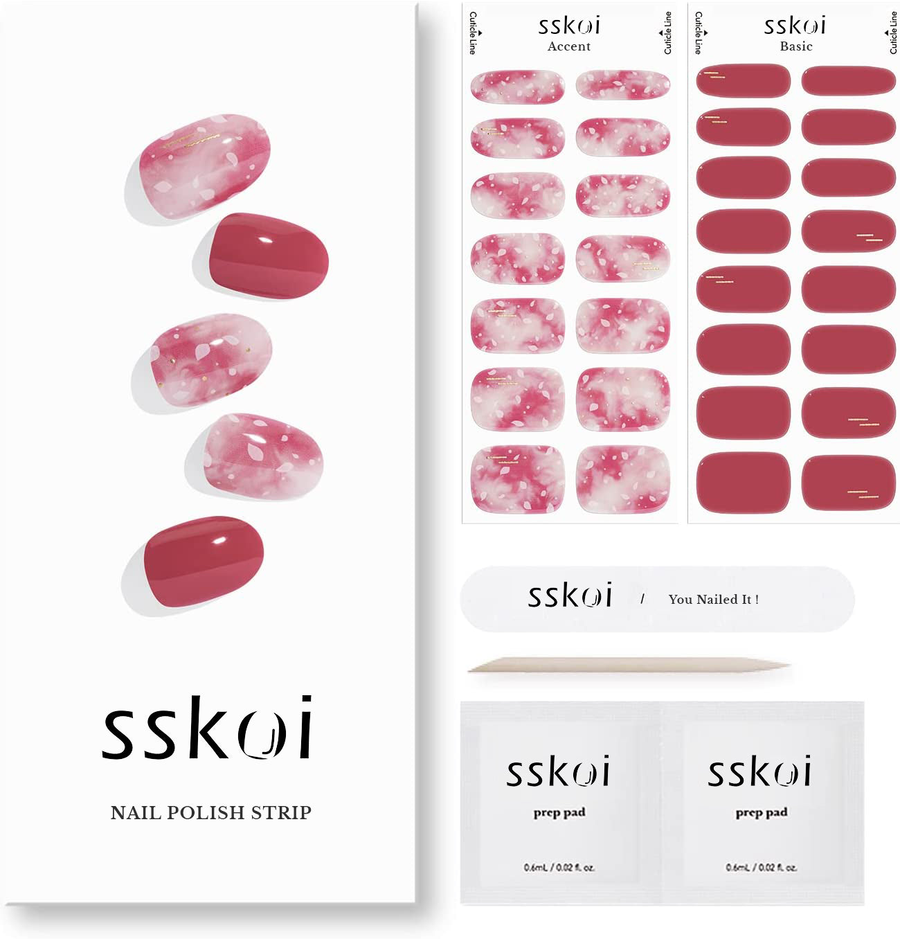 Nail Polish Strips | Includes Cuticle Stick, Nail File, Nail Wipes (Floral)